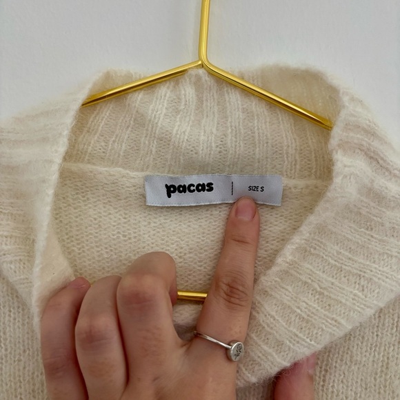 Alpaca Wool Mock Neck Sweater Ivory Black Stripe Sz S - Picture 5 of 8